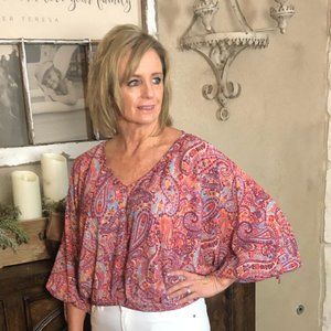 Paisley Print Puff Sleeve Top